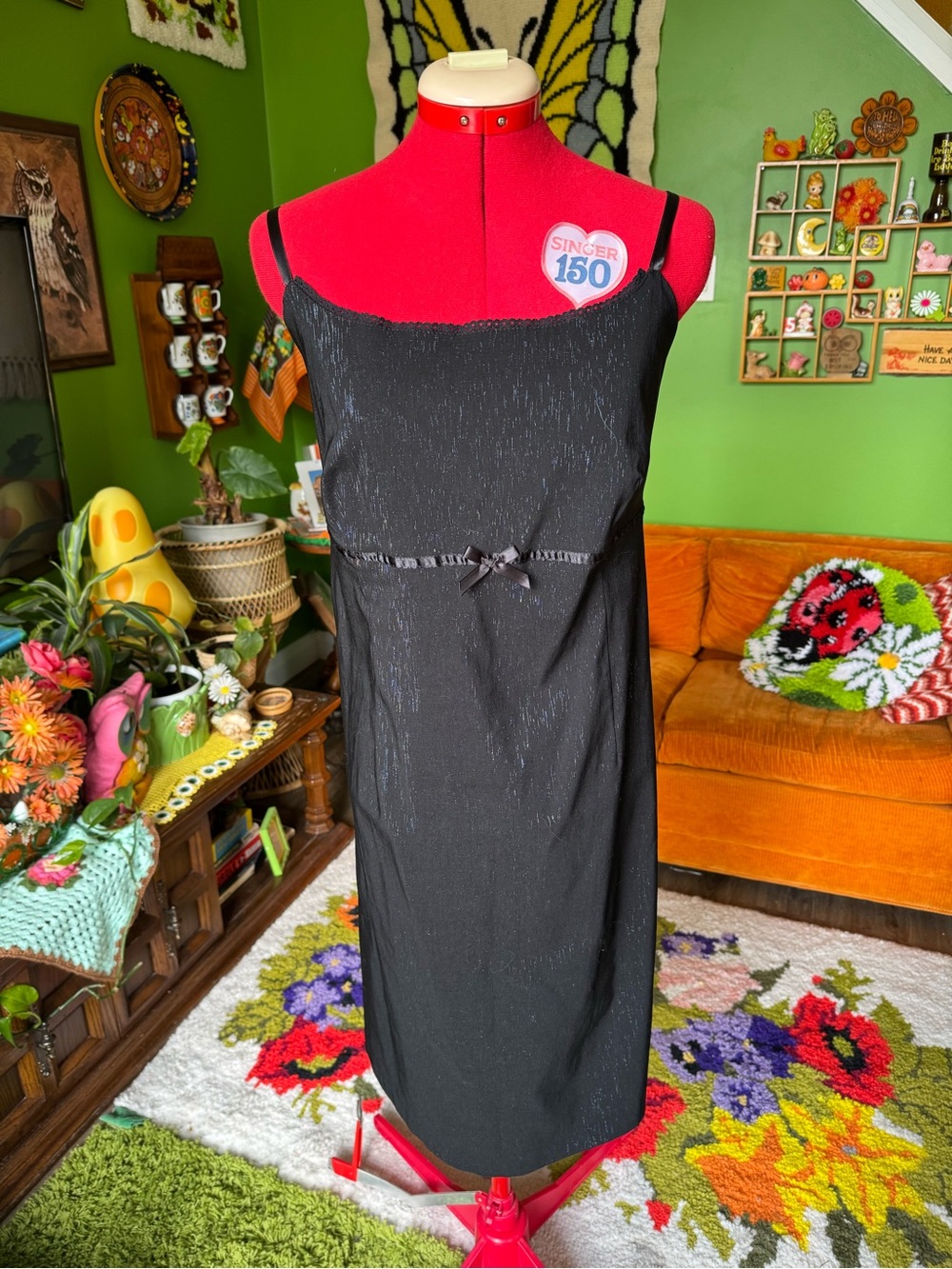Vintage Y2K Midi Dress with Bow Accent